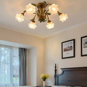 Flower Floral Chandelier — Antique Iron and Glass, 3-Step Dimming, 3000K/4500K/6000K, 6-, 8-, or 10-Light