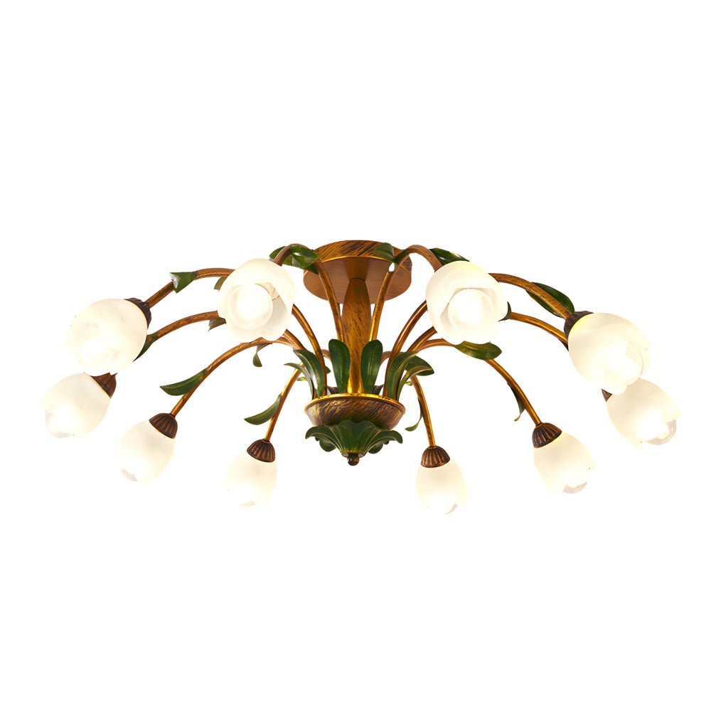 Flower Floral Chandelier — Antique Iron and Glass, 3-Step Dimming, 3000K/4500K/6000K, 6-, 8-, or 10-Light