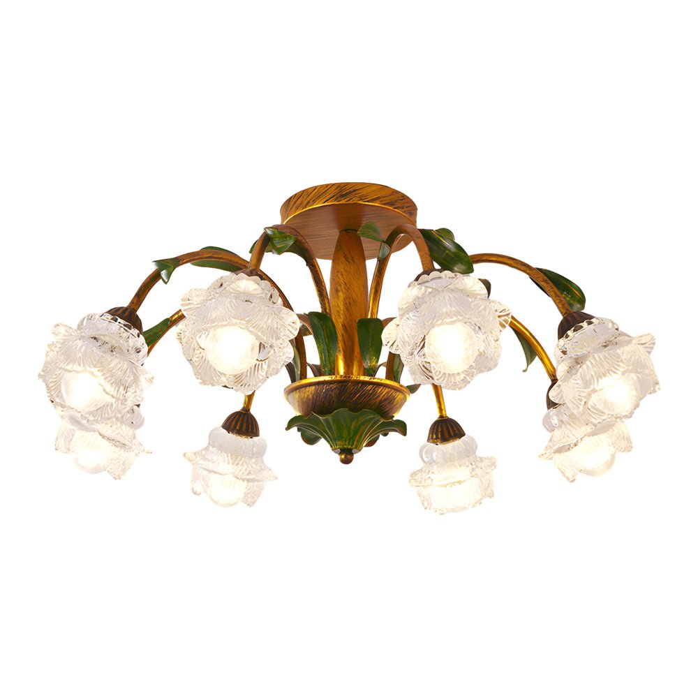 Flower Floral Chandelier — Antique Iron and Glass, 3-Step Dimming, 3000K/4500K/6000K, 6-, 8-, or 10-Light