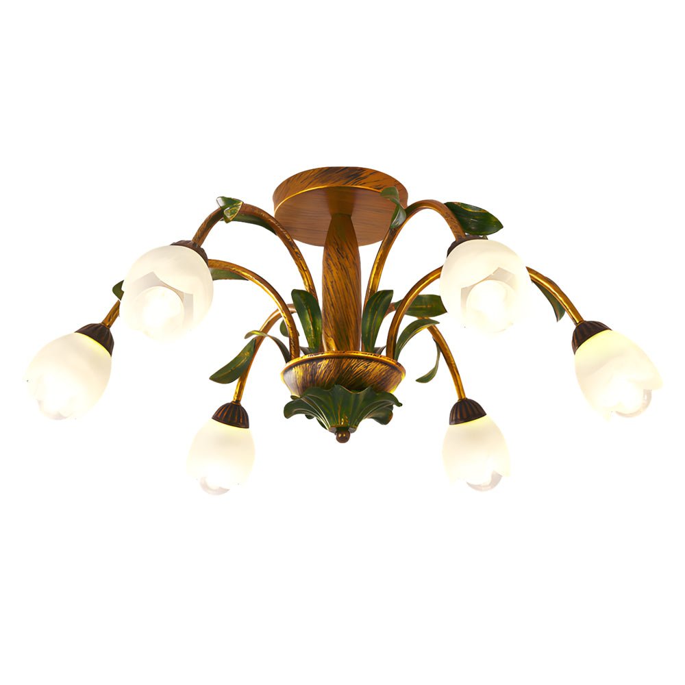 Flower Floral Chandelier — Antique Iron and Glass, 3-Step Dimming, 3000K/4500K/6000K, 6-, 8-, or 10-Light
