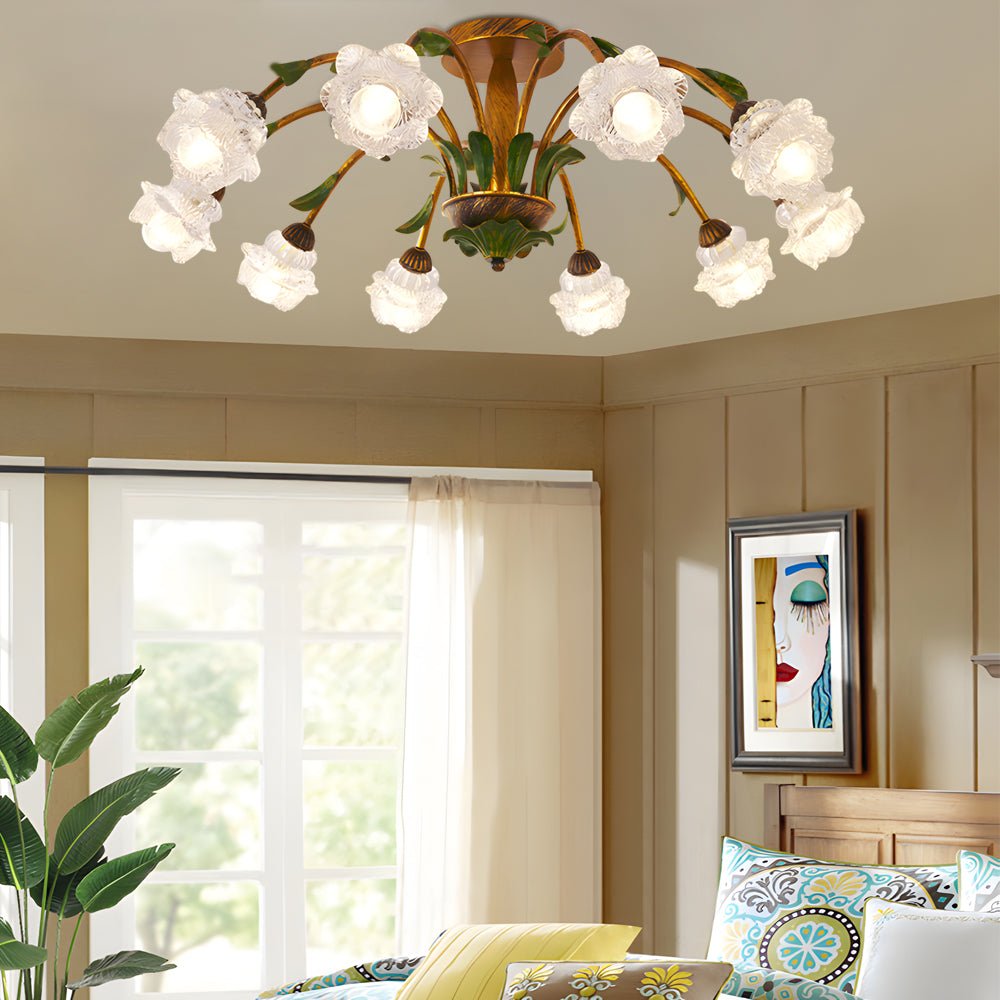 Flower Floral Chandelier — Antique Iron and Glass, 3-Step Dimming, 3000K/4500K/6000K, 6-, 8-, or 10-Light