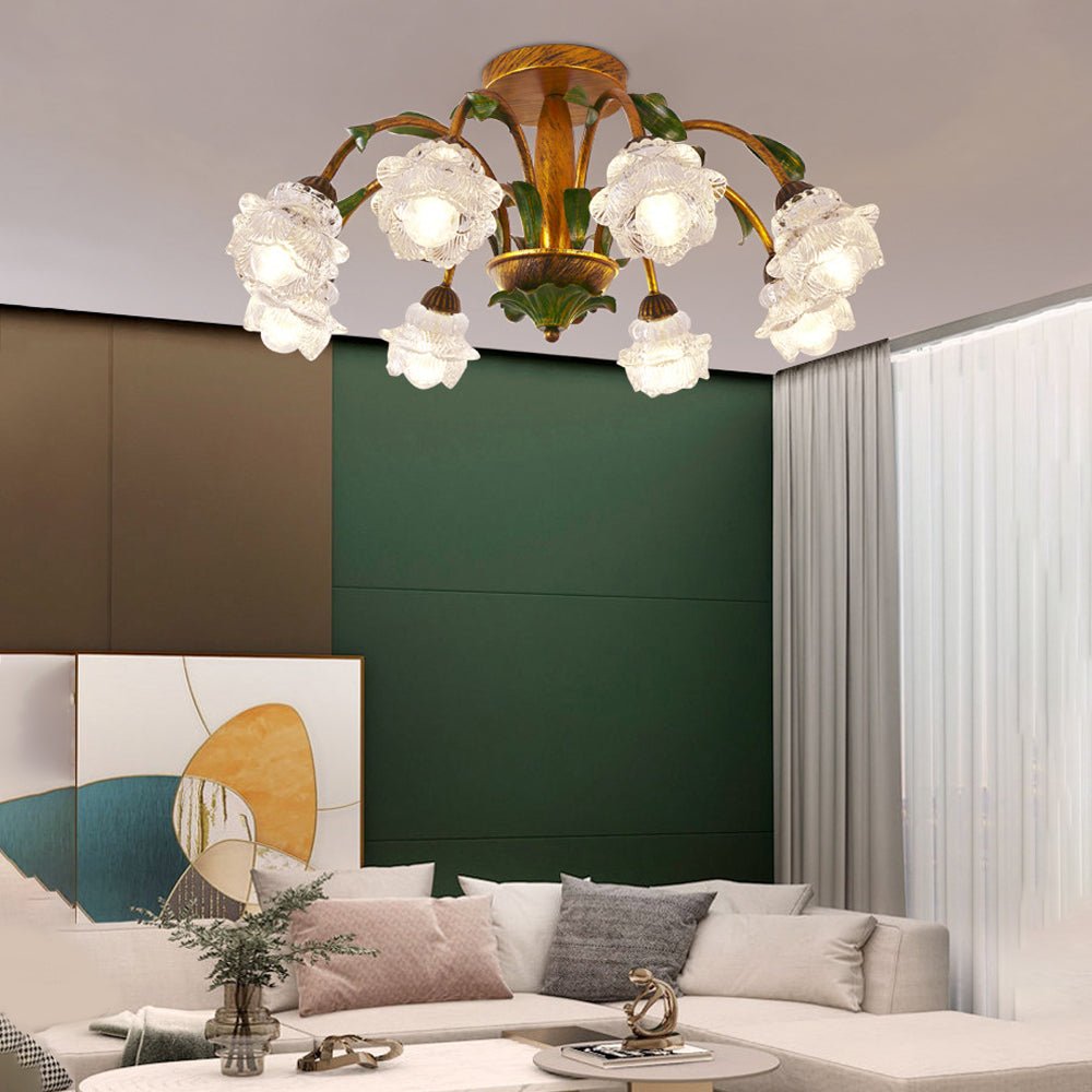 Flower Floral Chandelier — Antique Iron and Glass, 3-Step Dimming, 3000K/4500K/6000K, 6-, 8-, or 10-Light