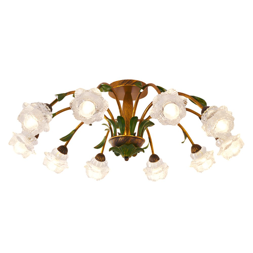 Flower Floral Chandelier — Antique Iron and Glass, 3-Step Dimming, 3000K/4500K/6000K, 6-, 8-, or 10-Light