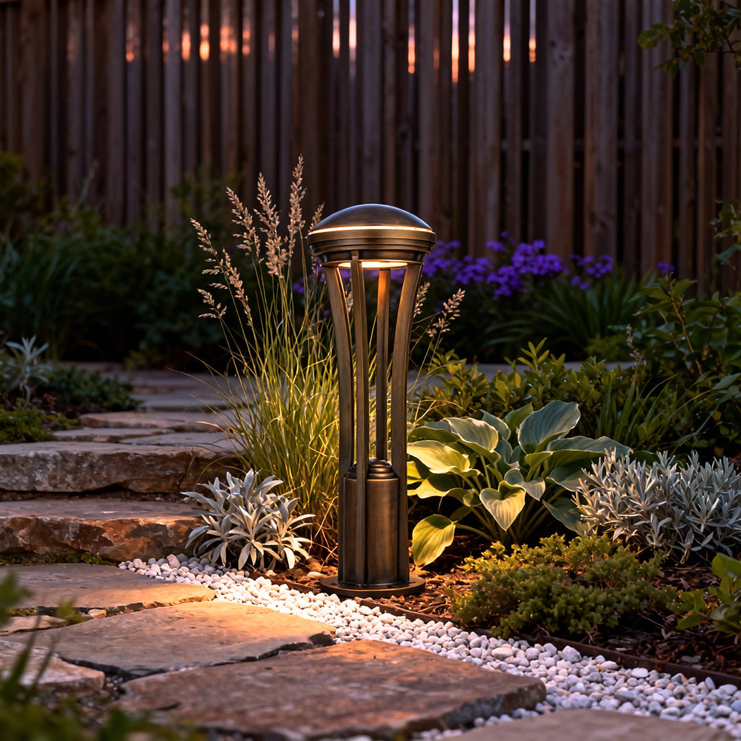 Antique Copper Outdoor Path Light Stake — Clear Glass Shade, 18W LED, IP55, 29.3", Hardwired
