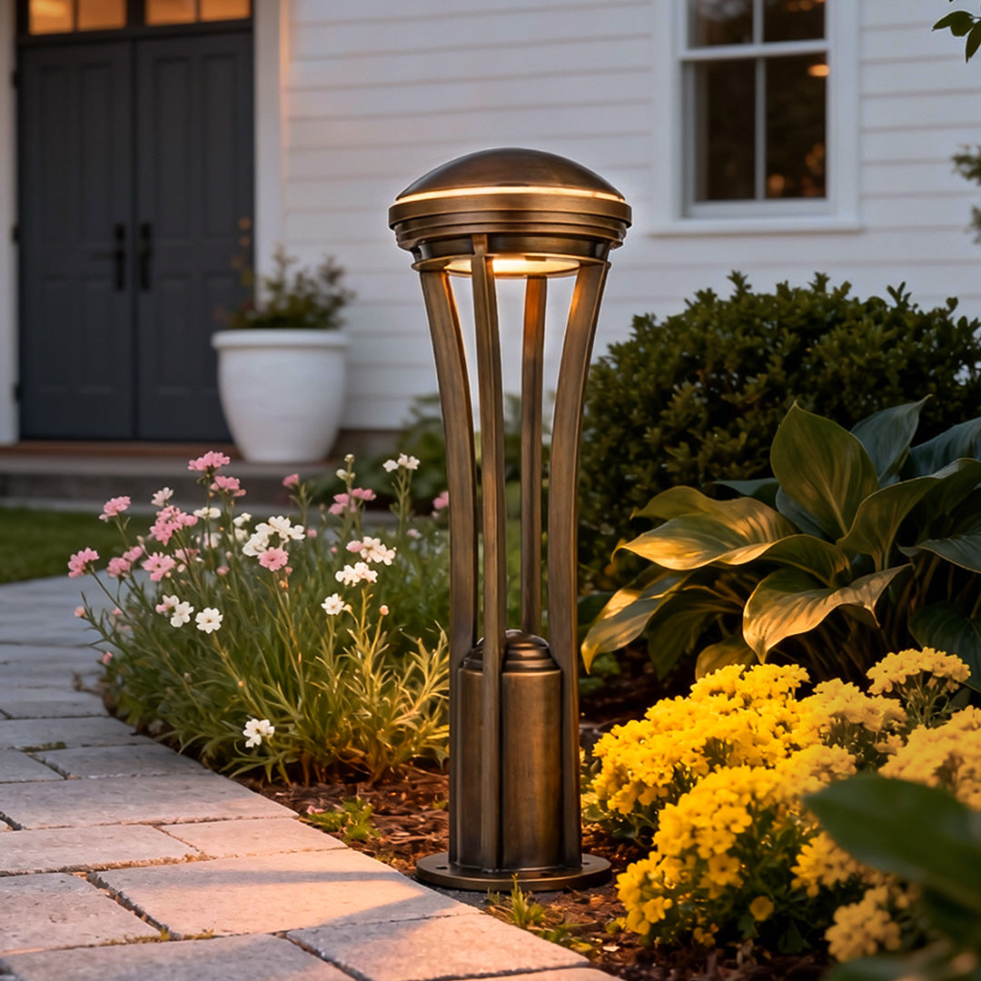Antique Copper Outdoor Path Light Stake — Clear Glass Shade, 18W LED, IP55, 29.3", Hardwired