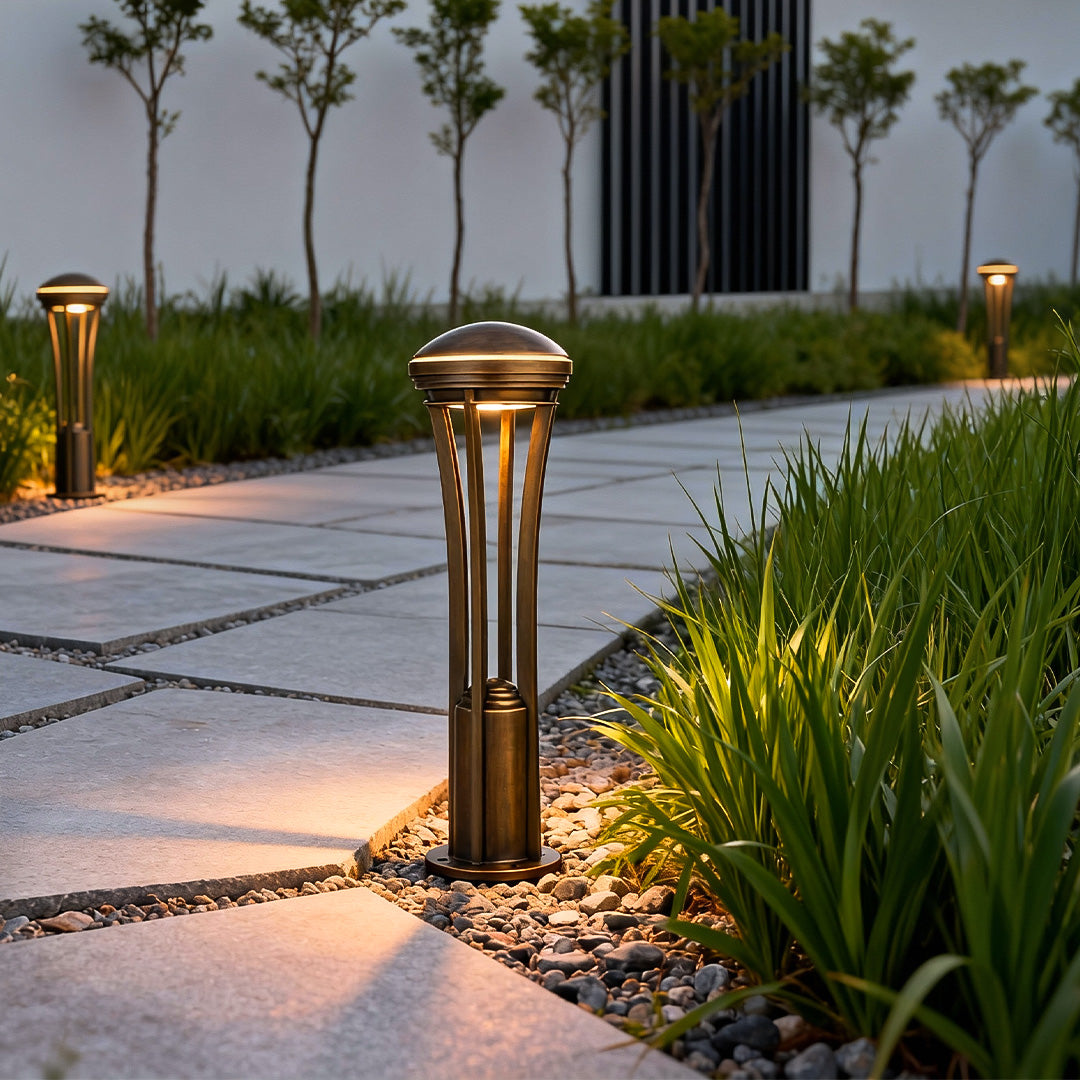 Antique Copper Outdoor Path Light Stake — Clear Glass Shade, 18W LED, IP55, 29.3", Hardwired