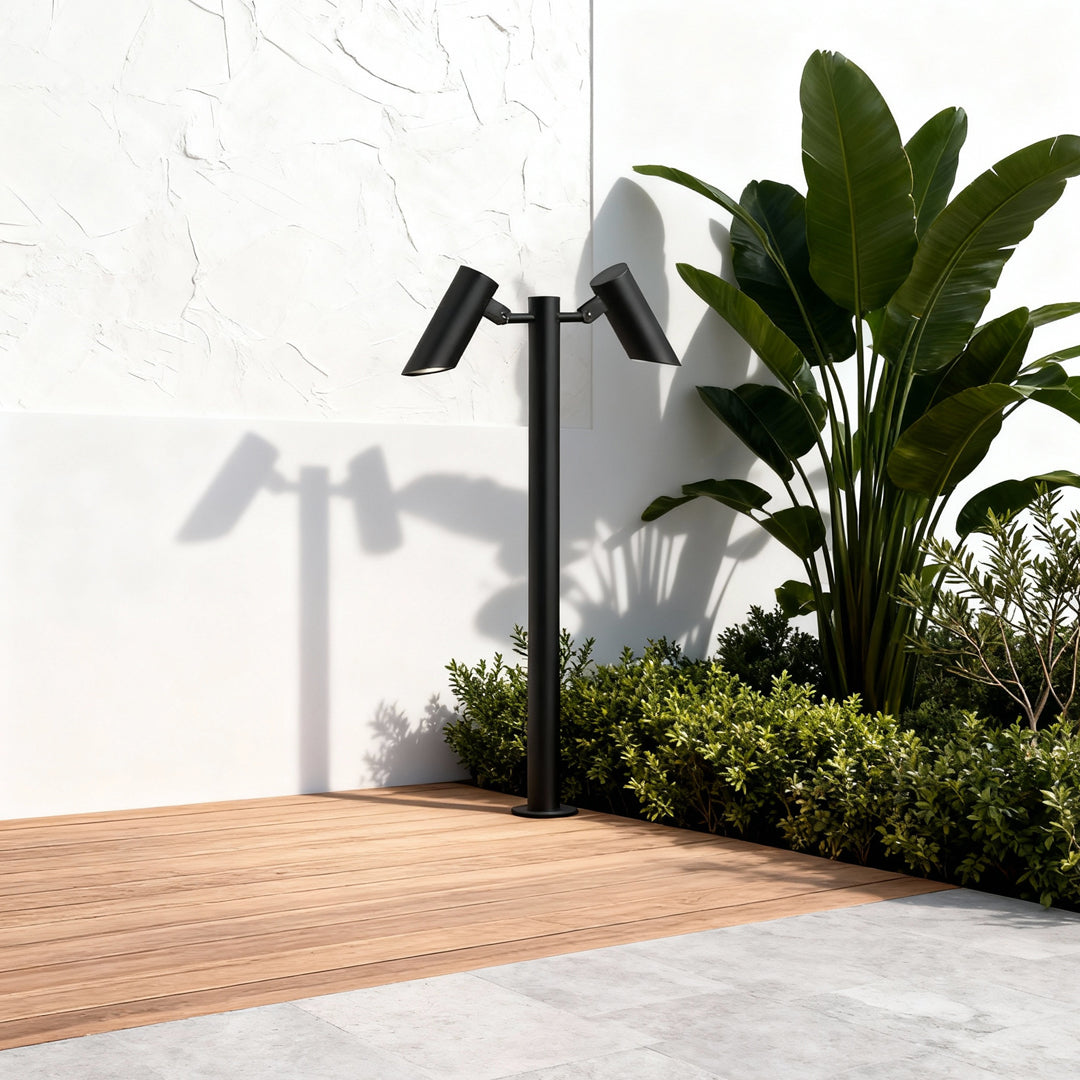 Minimalist Outdoor Path Light — Black Die-Cast Aluminum, 12W LED, IP65, Single or Double Head