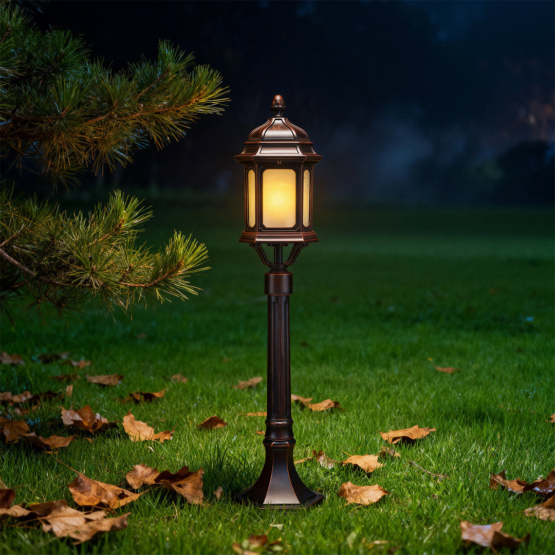 Antique Column Outdoor Path Post Light — Cast Aluminum, 9W LED, 3000K, IP44, E26, 33"