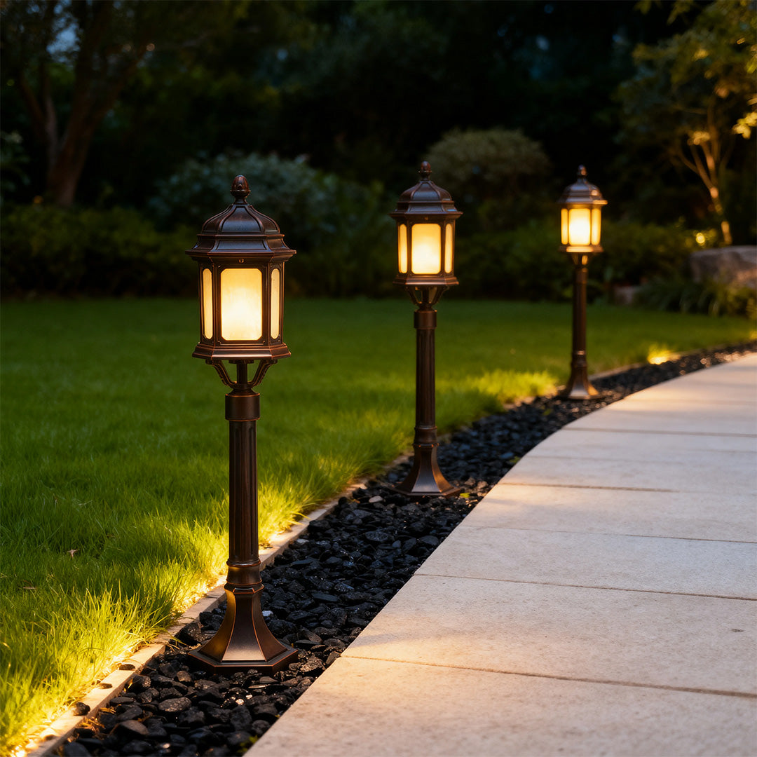 Antique Column Outdoor Path Post Light — Cast Aluminum, 9W LED, 3000K, IP44, E26, 33"