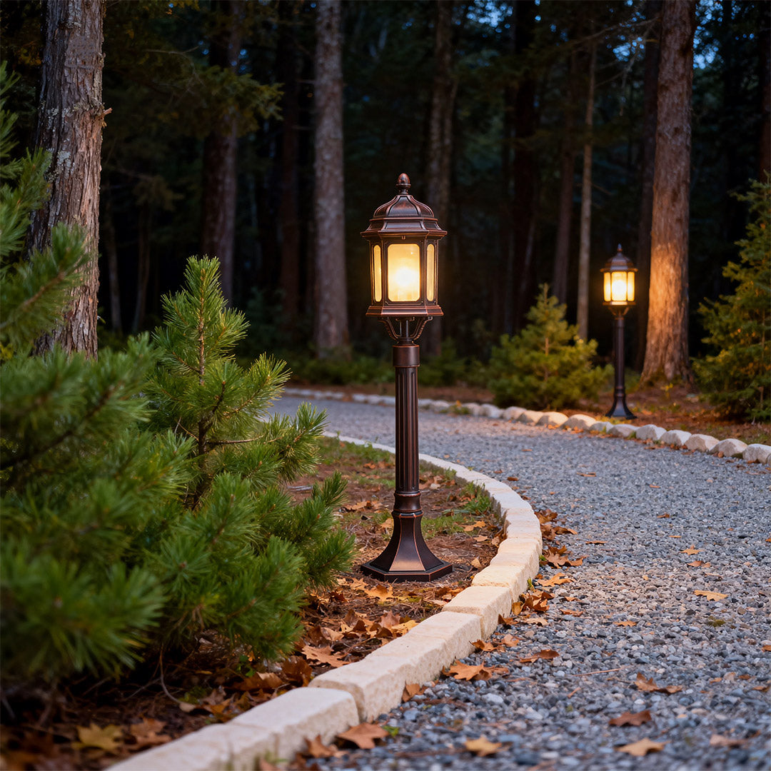 Antique Column Outdoor Path Post Light — Cast Aluminum, 9W LED, 3000K, IP44, E26, 33"