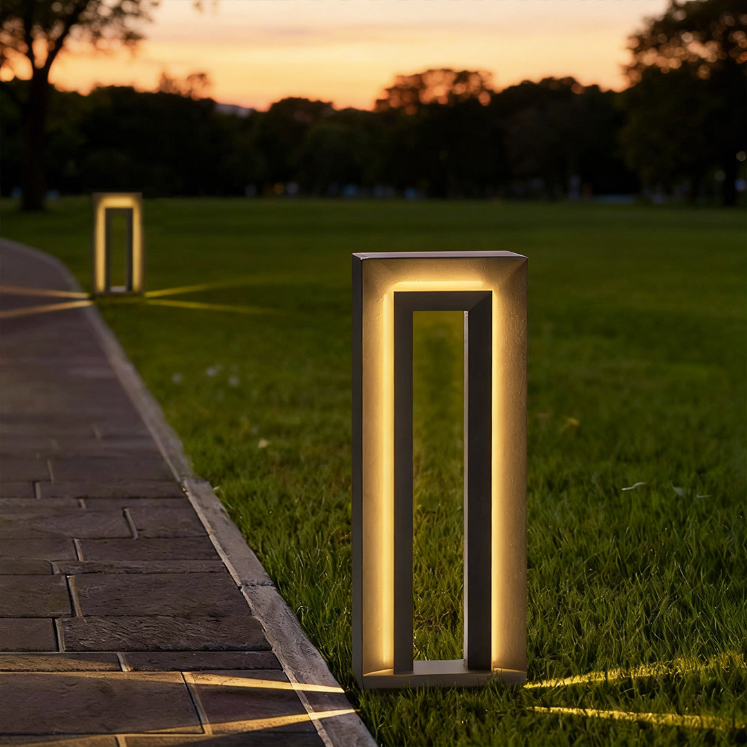 Square Minimalist Outdoor Bollard Light — Stainless Steel & Acrylic, 12W LED, IP65, Solar or Hardwired