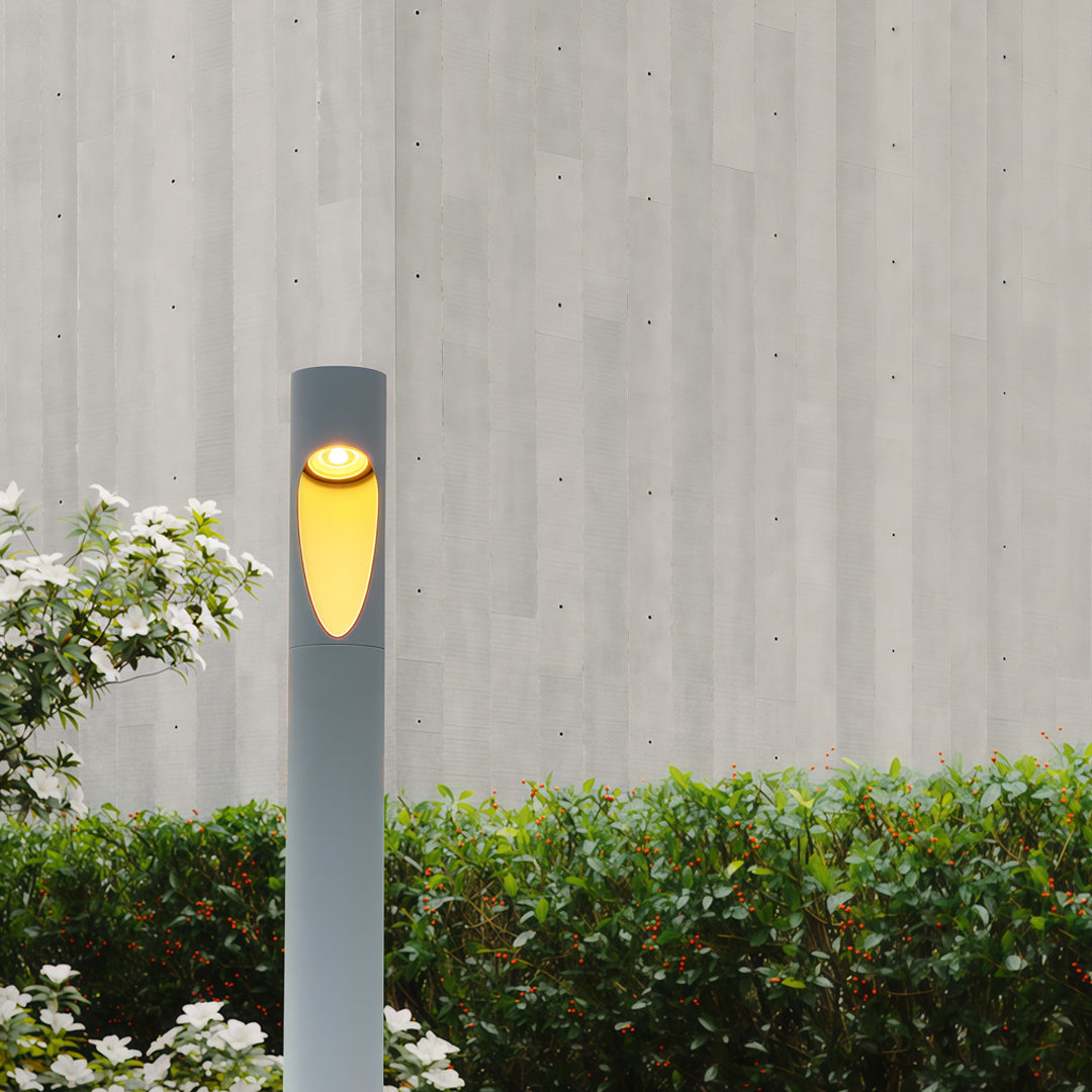 Minimalist Cylindrical LED Bollard Light — Aluminum & Clear Glass, 7W / 9W, IP65, DC24V Hardwired, Gray or Coffee Brown, 4 Heights