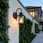 Classic Outdoor Wall Sconce — Sand-Black Aluminum, Clear Glass, E27, 12W, IP65 Weatherproof