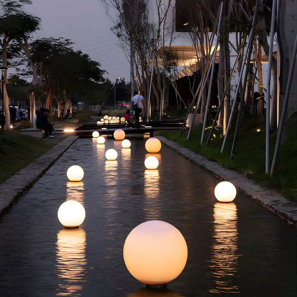 Moon-Shaped Round Landscape Light — Frosted Acrylic, Stainless Steel Base, LED 3000K, IP65, Plug-in or USB Rechargeable, 10W
