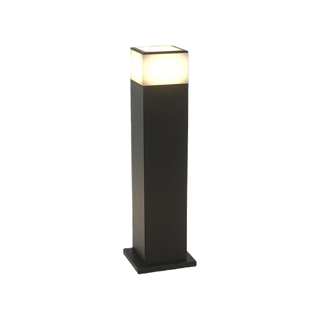 Modern Square Bollard Path Light — Black Aluminum, White Acrylic, 7W LED, 3000K, IP54, Available in 15.8", 23.6", 31.5"