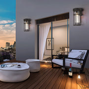 Cylindrical Outdoor Wall Sconce — Black Aluminum, Tempered Glass, E27 LED, IP54, 14.2" or 18.1"