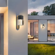 Minimalist Outdoor Wall Sconce — Black Stainless Steel, Clear Glass, 12W LED, IP65, Optional Motion Sensor