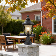 Vintage Outdoor Post Light — Chestnut Aluminum and Glass, 12W LED, IP44 Waterproof, 19.69" Height