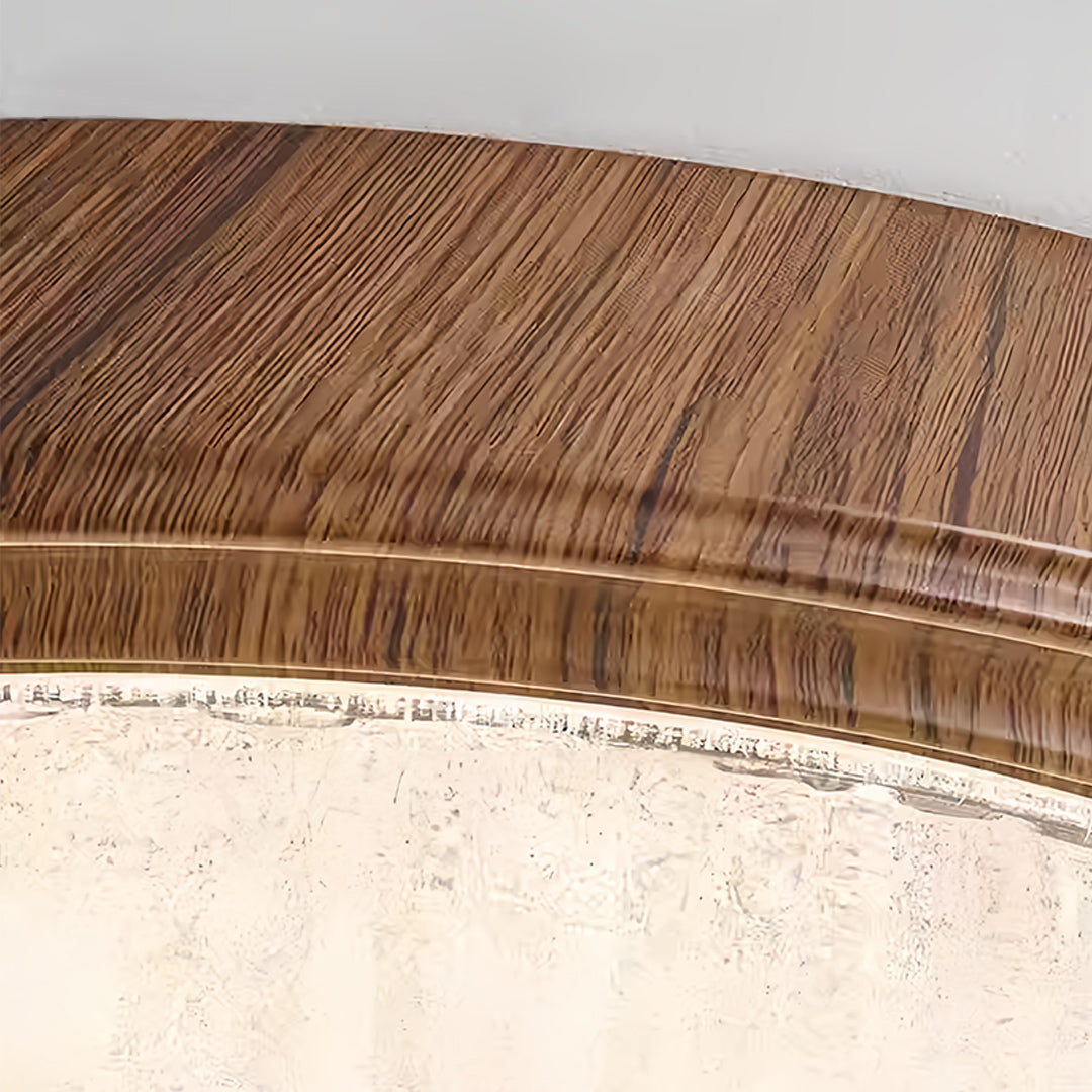 Vintage Round Flush-Mount Ceiling Light — Wood-Grain Iron & Glass, 48W–54W, Three-Color Dimming
