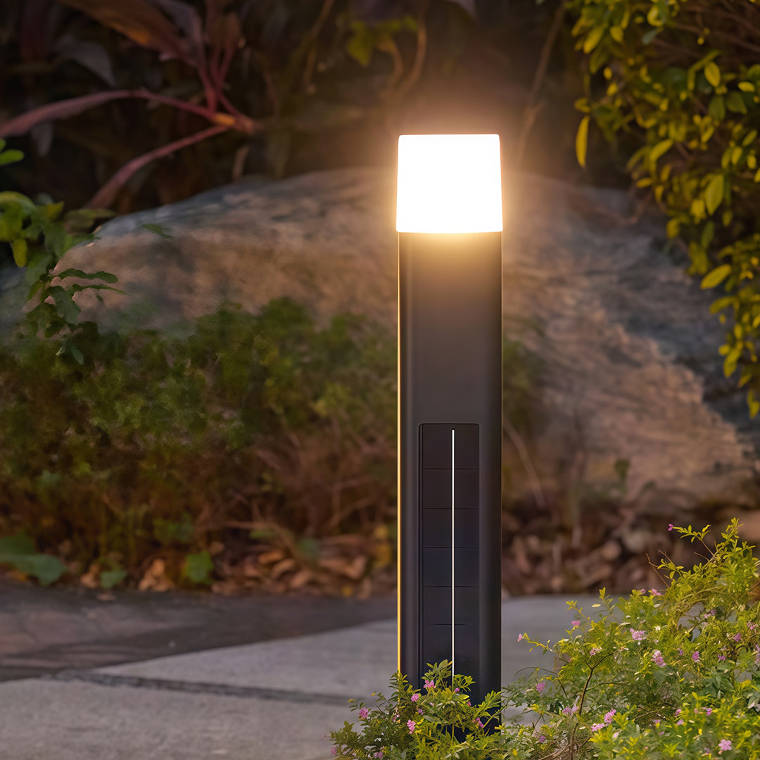 Solar Aluminum Bollard Light — Black, 3W LED, Three-Color Dimming (3000K/4500K/6000K), IP55, 4000mAh, 25.59" Height