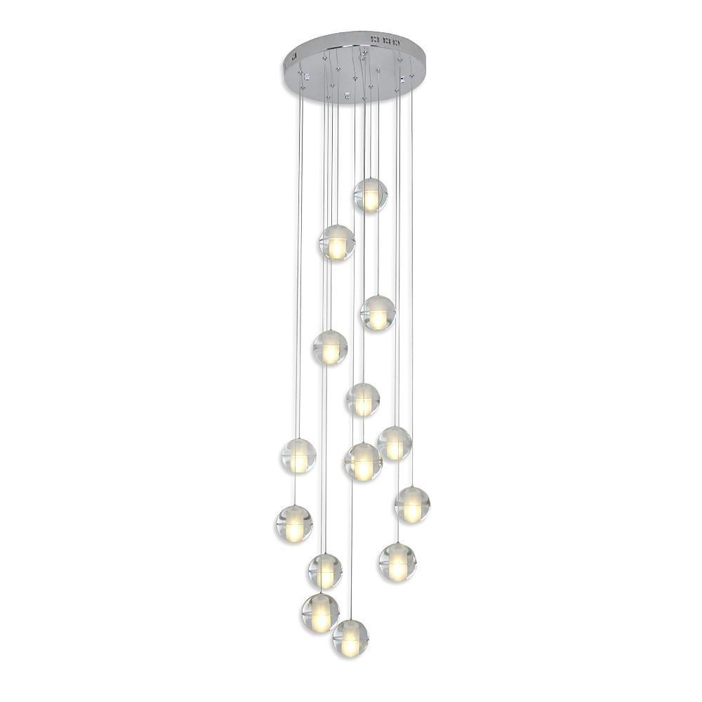 Contemporary 14-Light Crystal Ball Chandelier — Metal, Electroplated, Dimmable, 3000K / 6000K, 118" Adjustable Cord