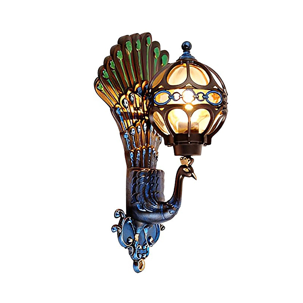 Peacock Outdoor Wall Sconce — Die-Cast Aluminum with Glass Shade, E27, IP55, 3000K, 1-Light