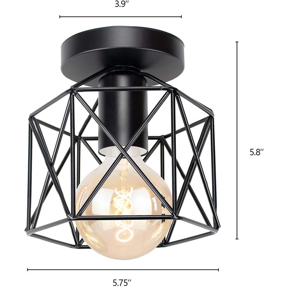 Traditional Wire Frame Lantern Semi-Flush Mount — Black Metal, E26/E27, Indoor