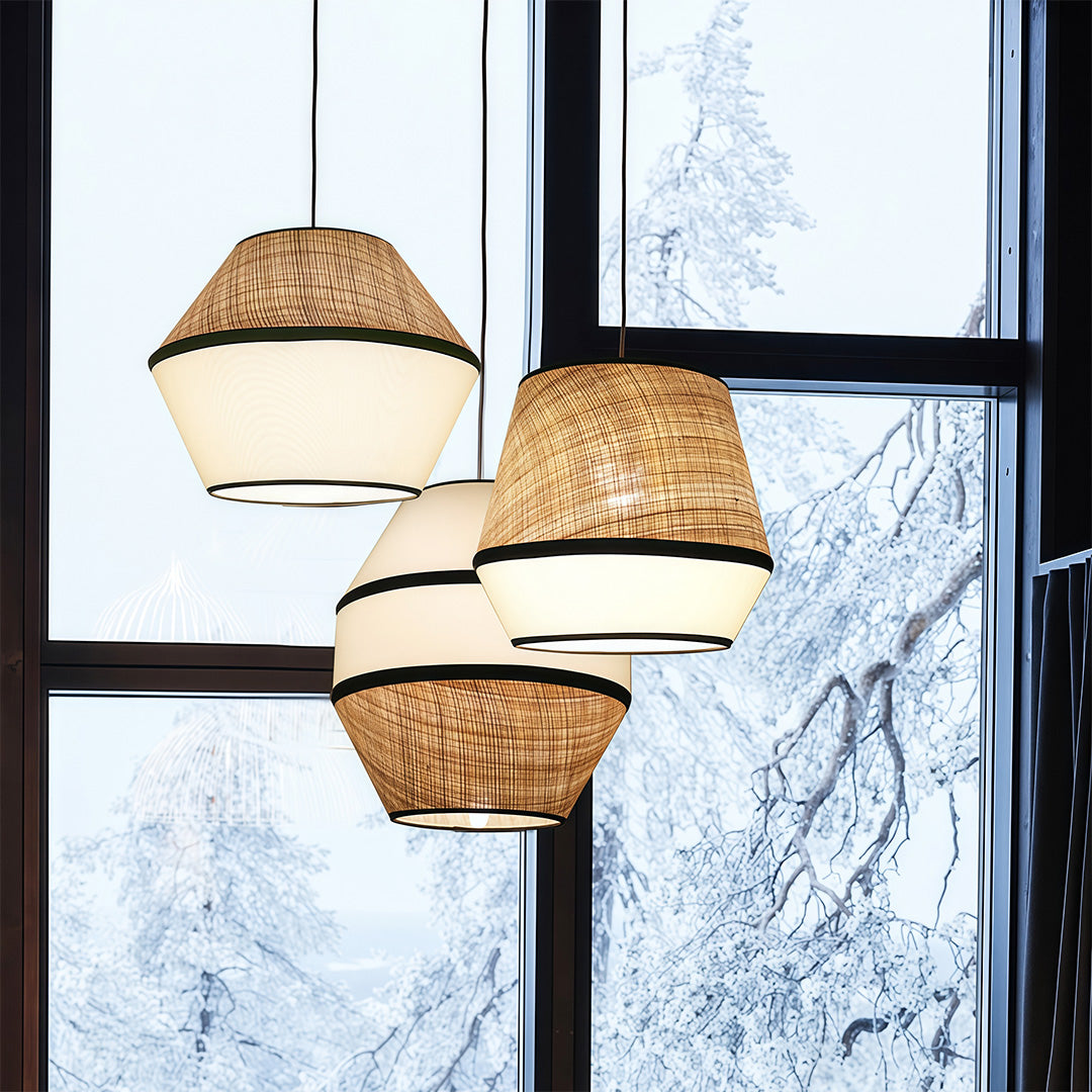 Wabi-Sabi Raffia & Fabric Pendant Light — Natural Rattan, 7W LED, 51.2" Adjustable Chain