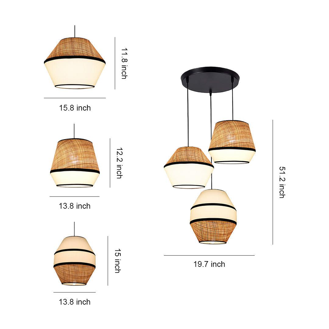 Wabi-Sabi Raffia & Fabric Pendant Light — Natural Rattan, 7W LED, 51.2" Adjustable Chain