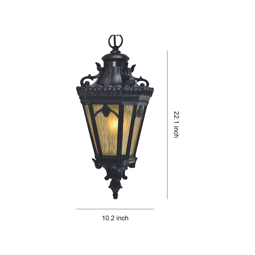 Classic Outdoor Hanging Pendant Light — Black Aluminum, Glass Shade, 18W, IP44 Weatherproof