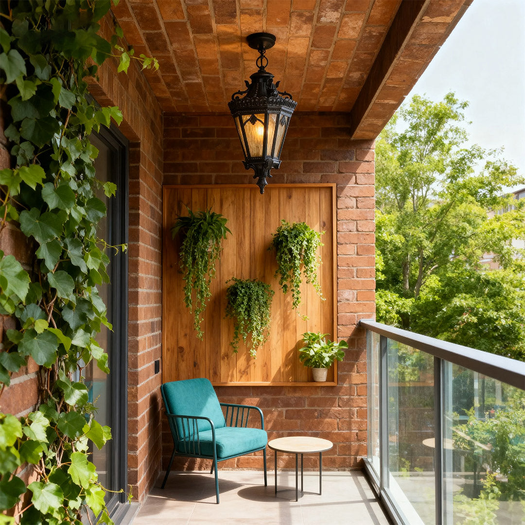 Classic Outdoor Hanging Pendant Light — Black Aluminum, Glass Shade, 18W, IP44 Weatherproof