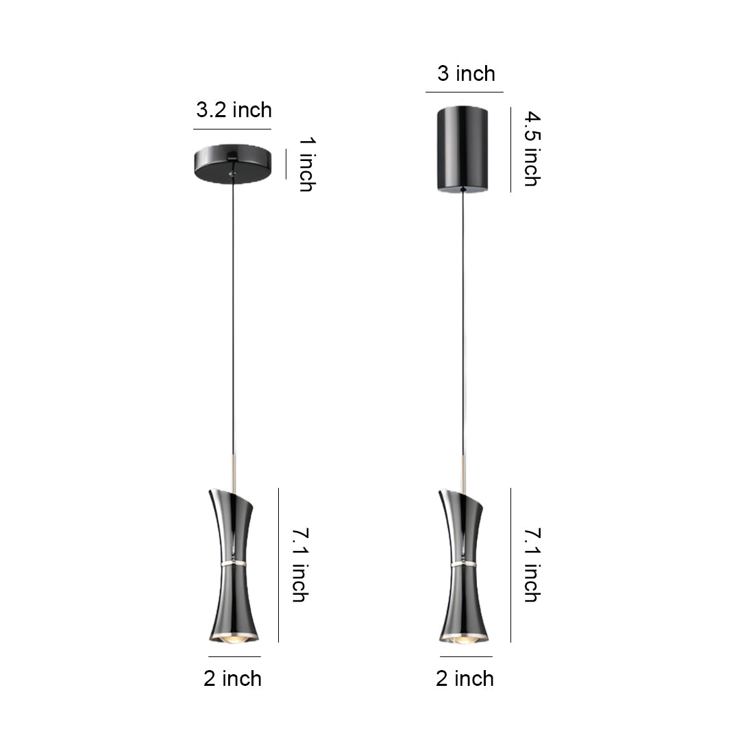 Hourglass Mini Pendant — Pearl Black Aluminum, Acrylic K9 Crystal Lens, 7W, Three-Color Dimming, 1-Light