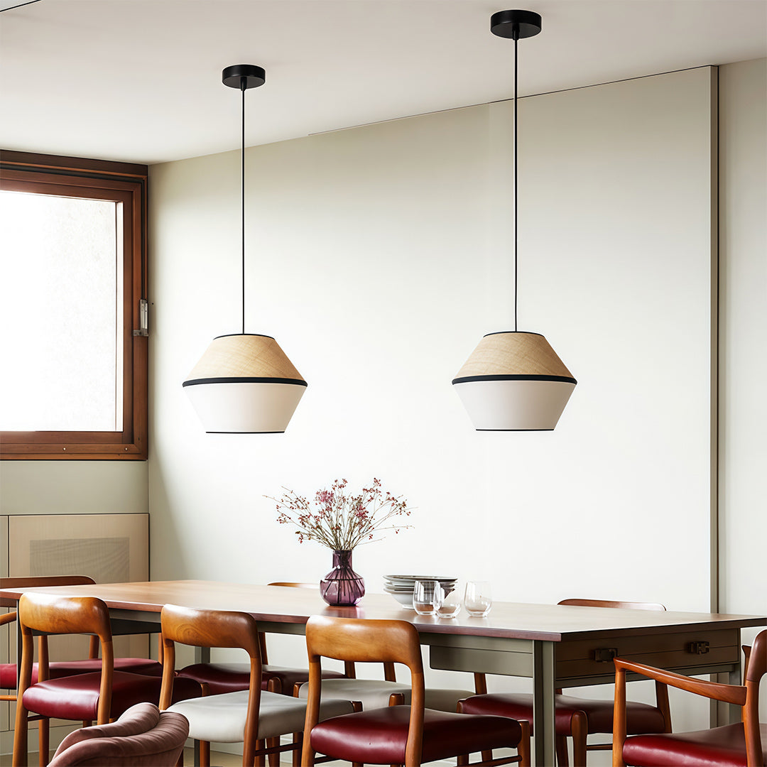 Wabi-Sabi Raffia & Fabric Pendant Light — Natural Rattan, 7W LED, 51.2" Adjustable Chain