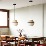 Wabi-Sabi Raffia & Fabric Pendant Light — Natural Rattan, 7W LED, 51.2" Adjustable Chain