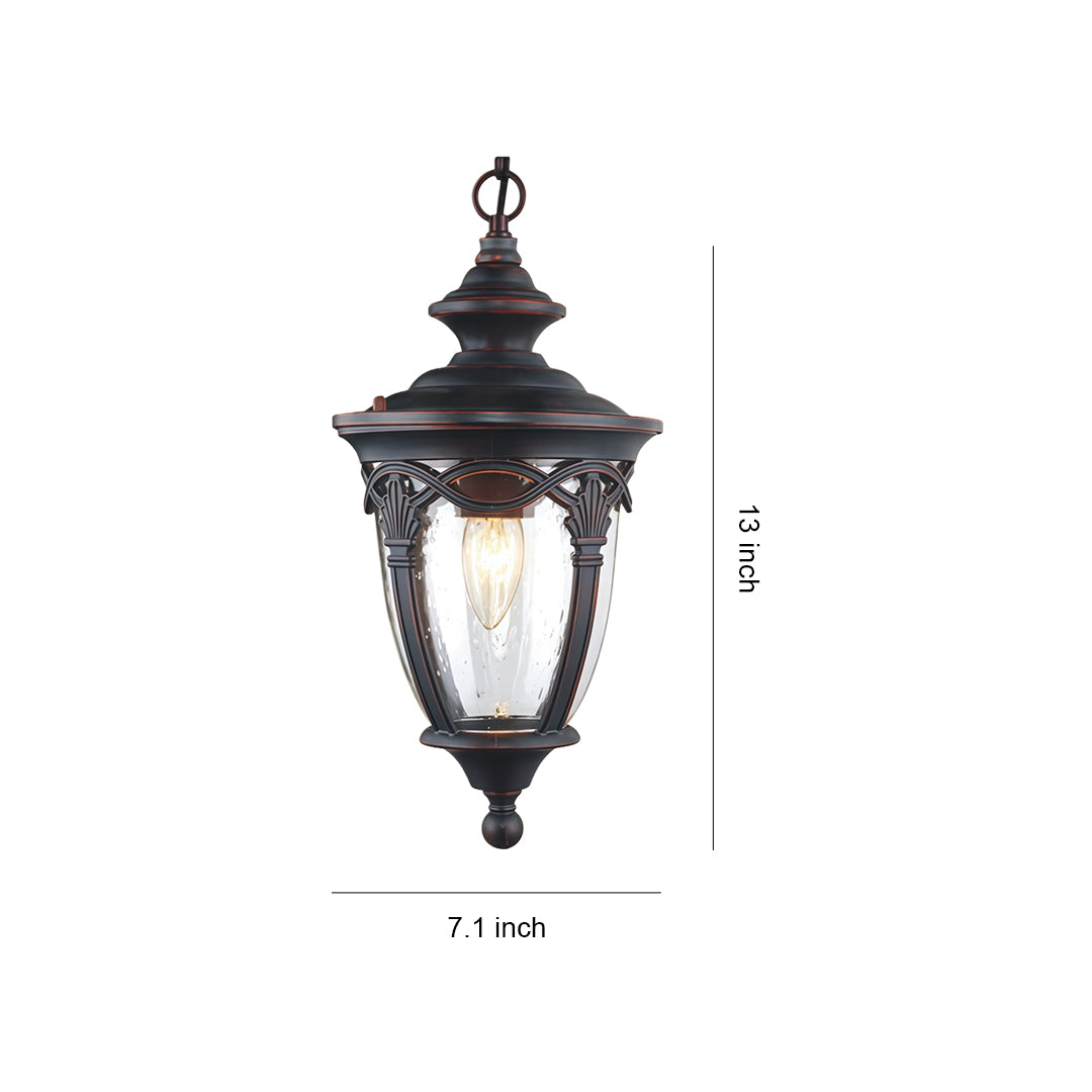 Retro Outdoor Hanging Pendant Light — Sand Black Aluminum, Clear Glass, 9W E26, IP44, 80cm Adjustable Chain