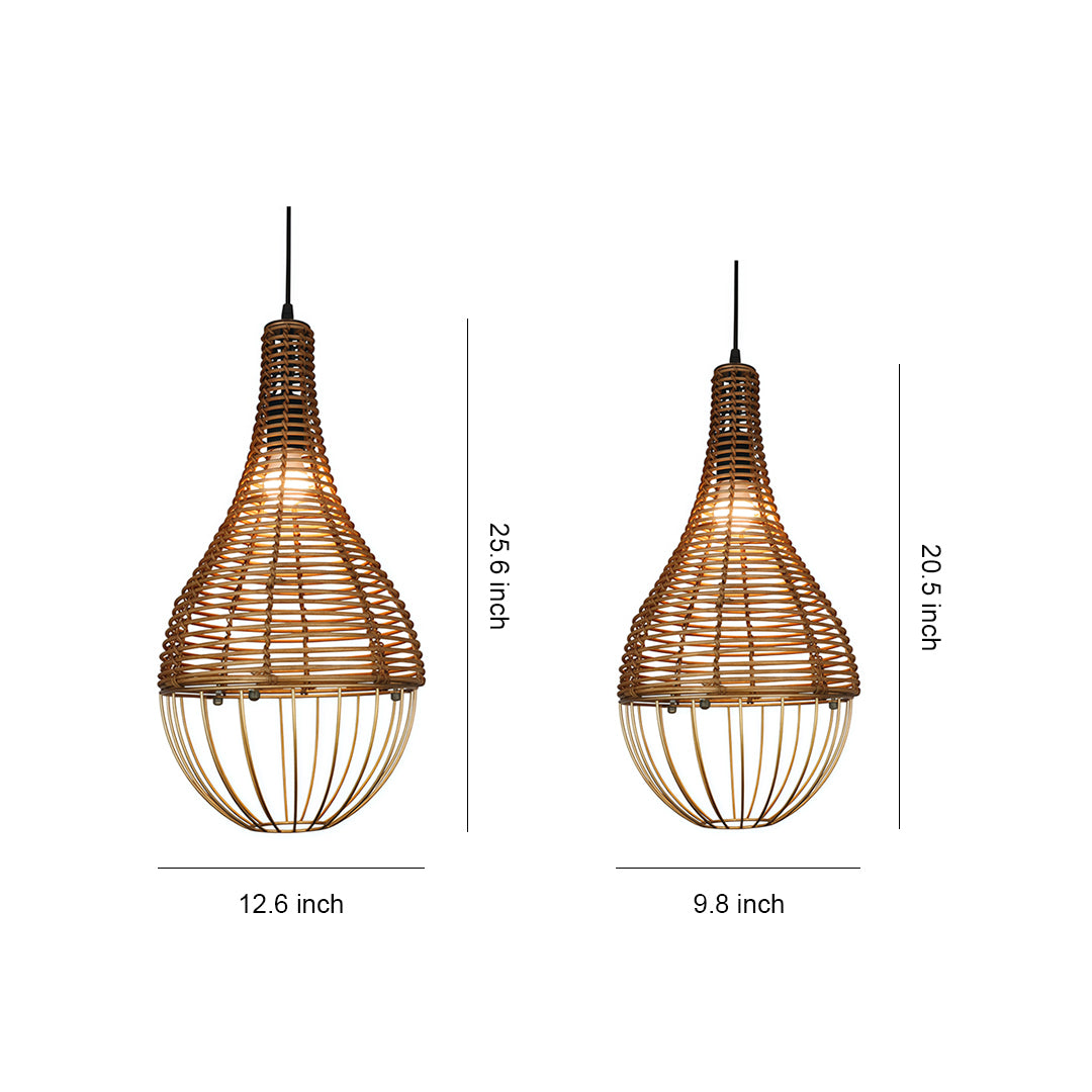 Retro Industrial Rattan Pendant — Brown Iron Frame, Handwoven Shade, 59.1" Adjustable Chain, LED E27, 7W, Warm White