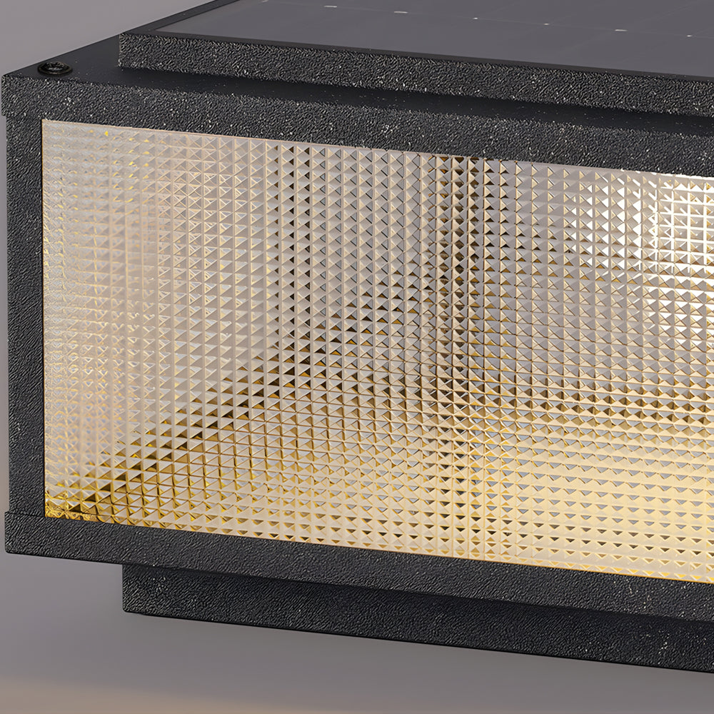 Square Modern Outdoor Pillar Light — Die-Cast Aluminum & Tempered Glass, Solar or Hardwired, LED 3000K, IP65 Weatherproof