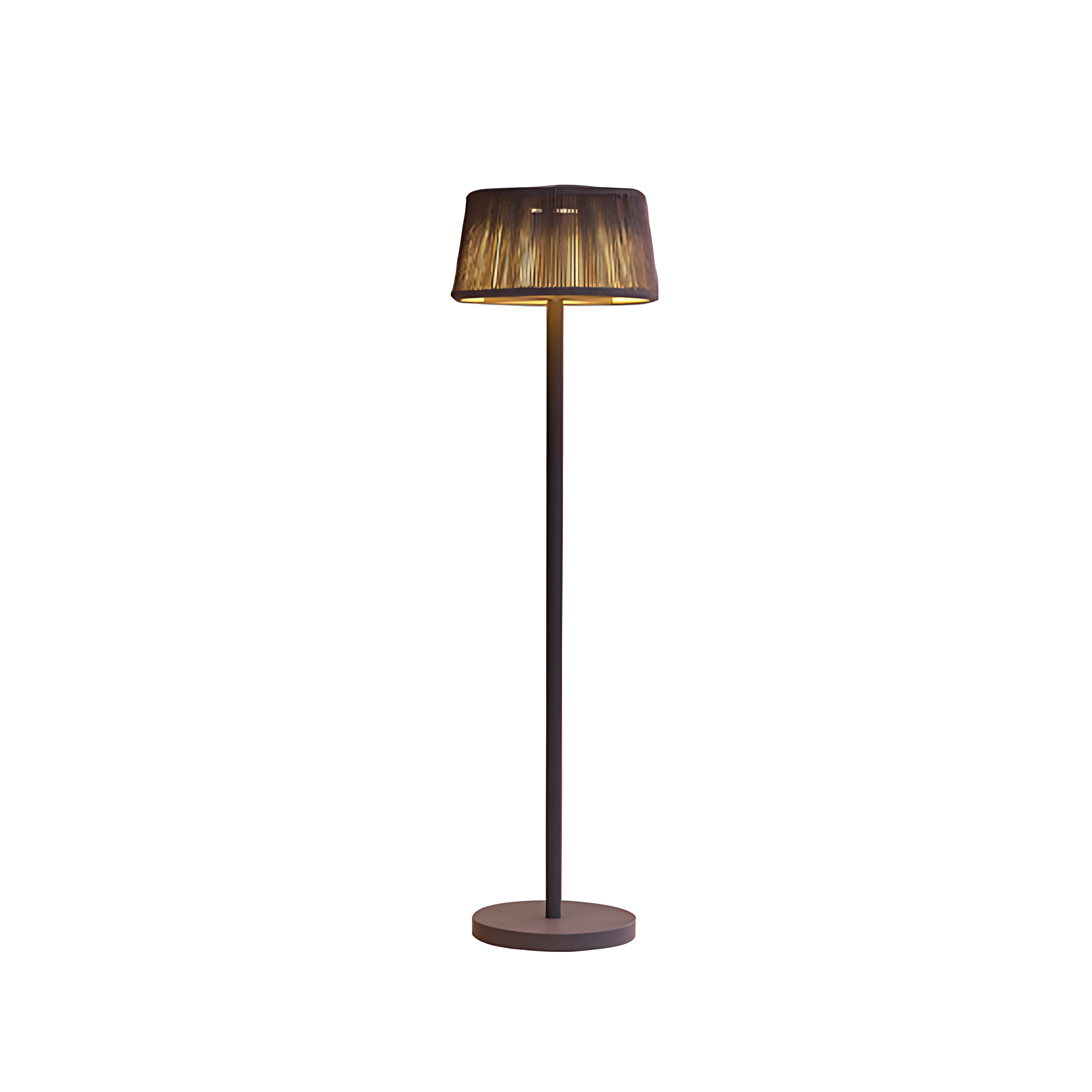 Mid-Century Modern Outdoor Floor Lamp — Stainless Steel, Hand-Woven Shade, LED 3000K, IP65, Solar / Hardwired