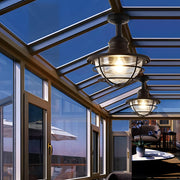 Coastal Outdoor Semi-Flush Ceiling Light — Wrought Iron, Clear Glass Shade, IP44, E27, 3000K Warm White