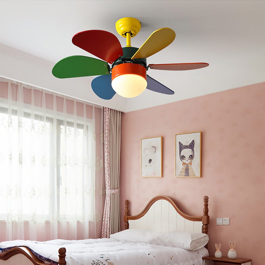 Mini Kids' Ceiling Fan Light — LED, 30", Three-Color Dimming, Dual Control with Remote