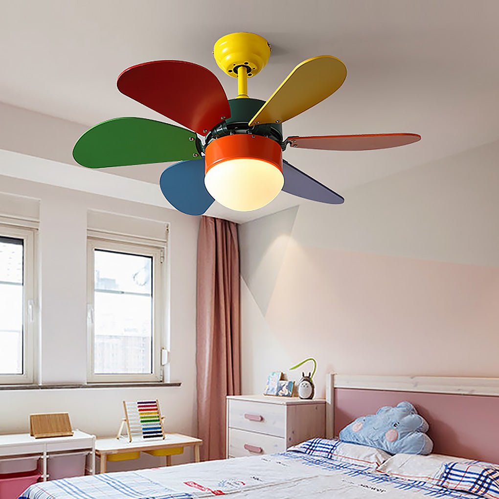Creative Mini Ceiling Fan Lamp for Children's Rooms with Dual Control