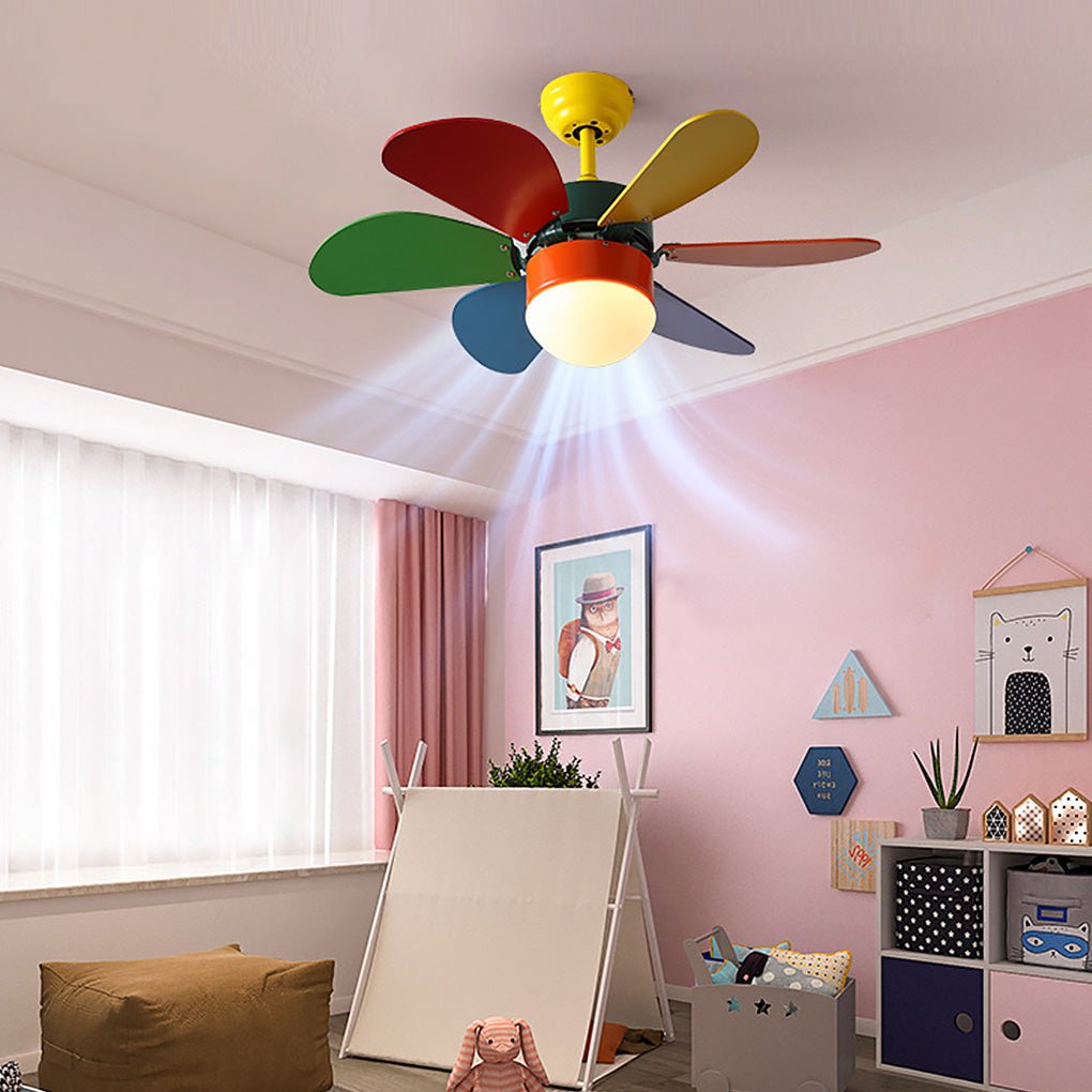 Mini Kids' Ceiling Fan Light — LED, 30", Three-Color Dimming, Dual Control with Remote