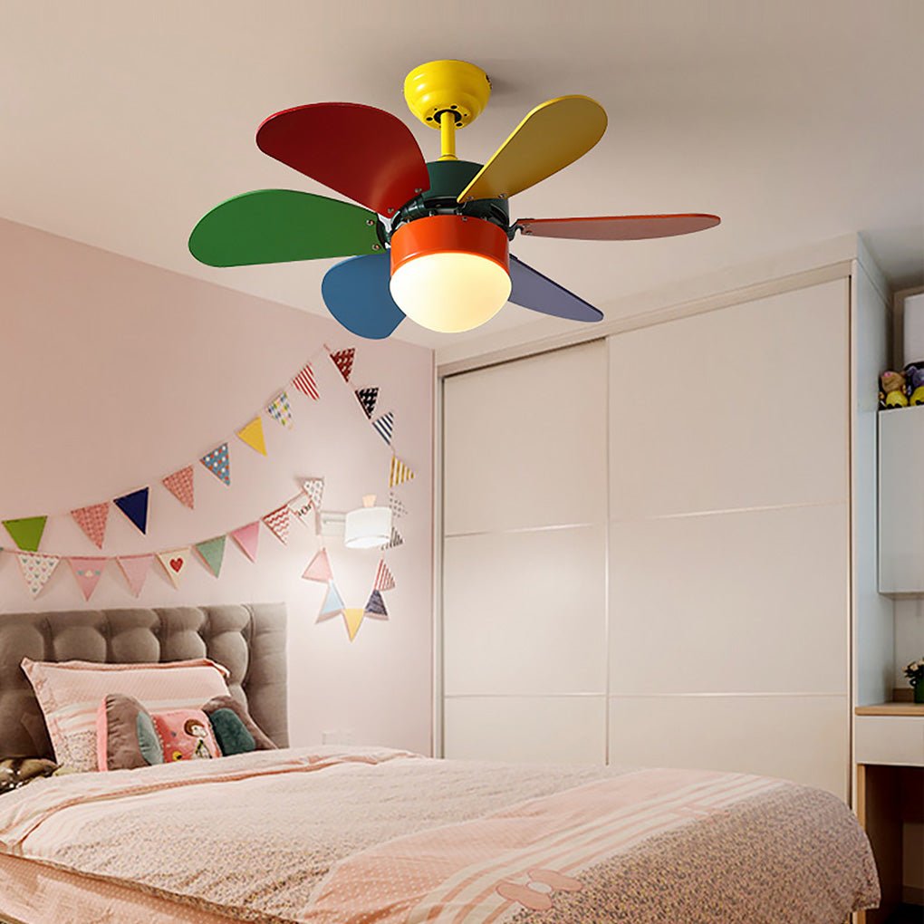 Mini Kids' Ceiling Fan Light — LED, 30", Three-Color Dimming, Dual Control with Remote