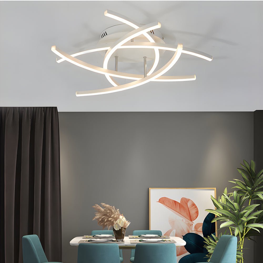 Modern Linear LED Semi-Flush Mount — Aluminum, Dimmable 3000K–6000K, Remote Control, 3-Light / 5-Light / 8-Light