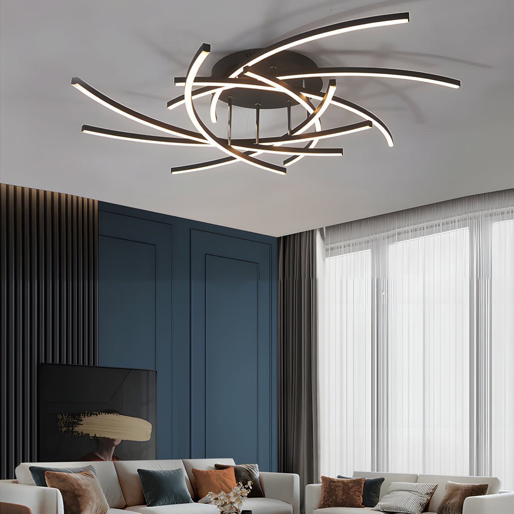 Modern Linear LED Semi-Flush Mount — Aluminum, Dimmable 3000K–6000K, Remote Control, 3-Light / 5-Light / 8-Light