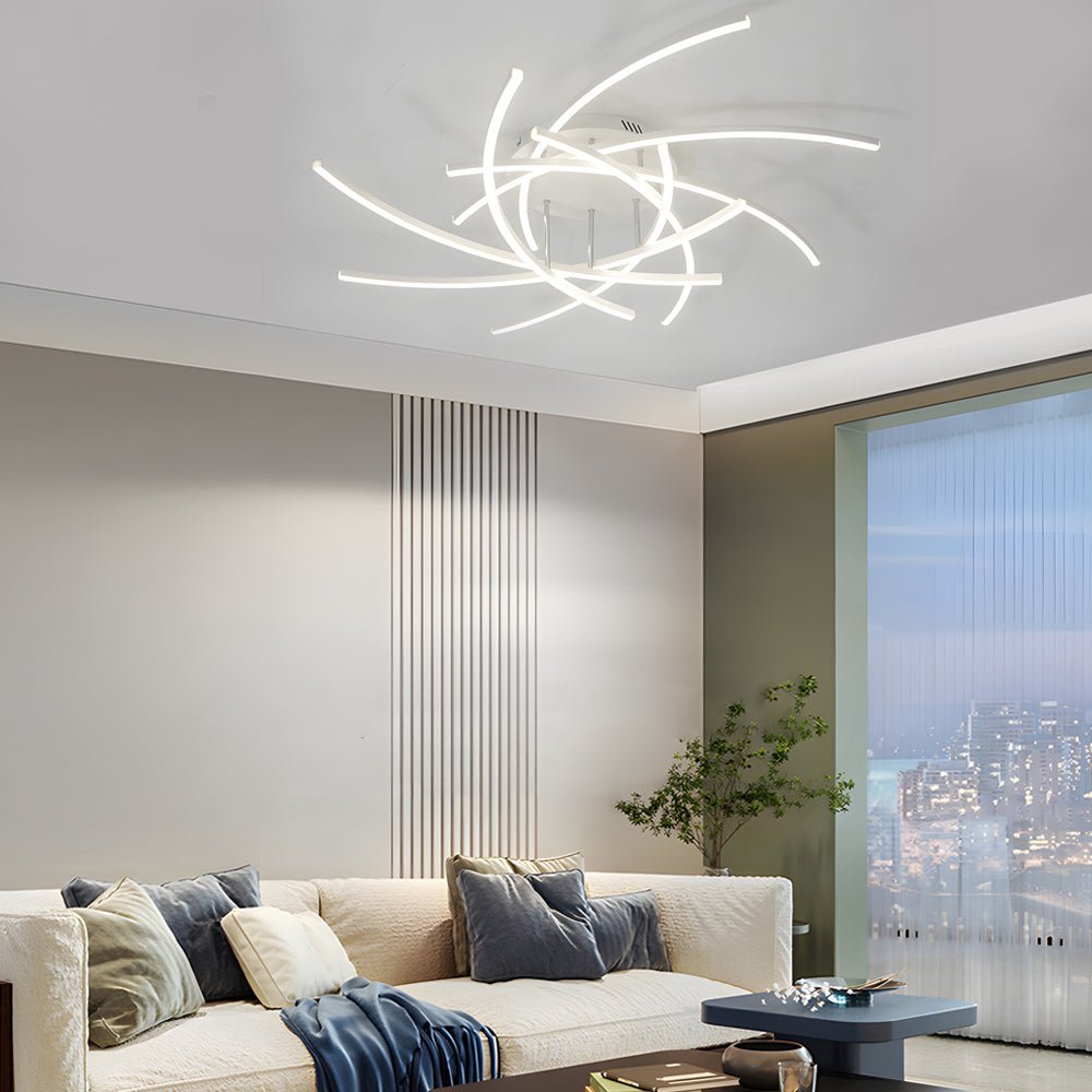 Modern Linear LED Semi-Flush Mount — Aluminum, Dimmable 3000K–6000K, Remote Control, 3-Light / 5-Light / 8-Light
