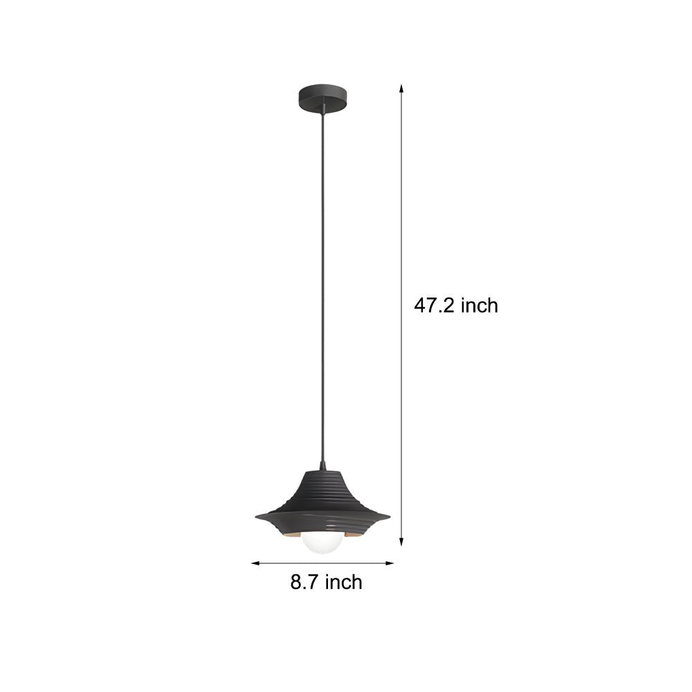 Striped Iron Hat Mini Pendant — Black or White, E14 5W, 3-Step Dimming (3000K/4500K/6000K)