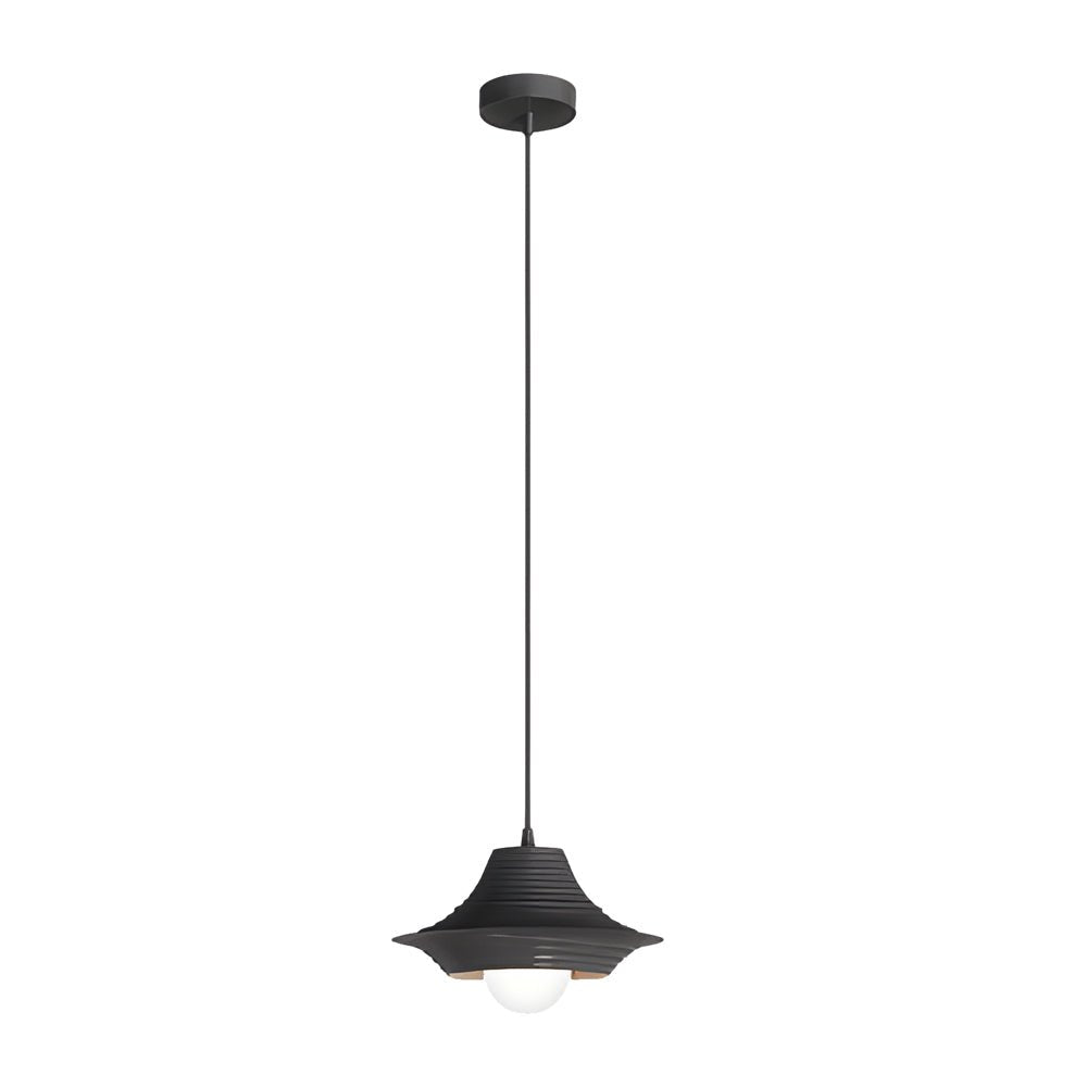 Striped Iron Hat Mini Pendant — Black or White, E14 5W, 3-Step Dimming (3000K/4500K/6000K)
