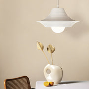 Striped Iron Hat Mini Pendant — Black or White, E14 5W, 3-Step Dimming (3000K/4500K/6000K)