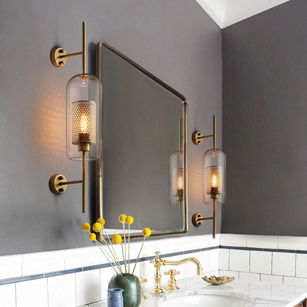 Retro Industrial Bronze Glass Tank Wall Sconce — Iron, Transparent Glass Shade, 6W–10W